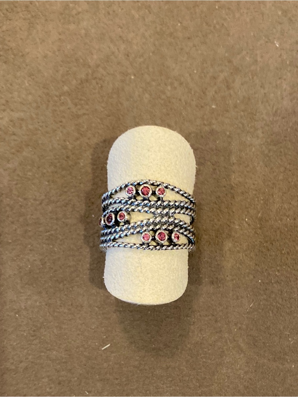 Pandora Retired Sterling Silver Multi-Row rhodolite garnet Gemstone Ring